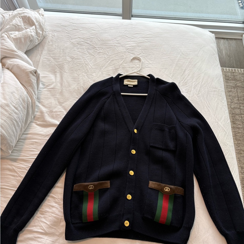 Gucci Men's Navy Cardigan Sweater